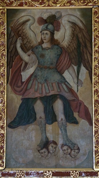 Capilla abierta painting, central panel - San Miguel Arcángel