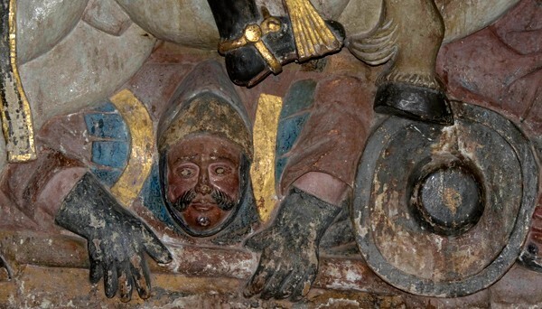 Santiago, high altar, extant central panel, St. James the Moor Slayer - Tilantongo, Oaxaca