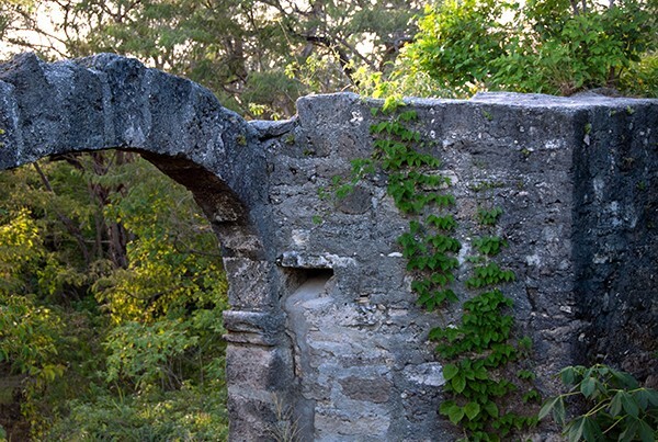 Antigua Iglesia de Coapa, façade buttress & portal arch - Rancho San Isidro, Corral de Piedra