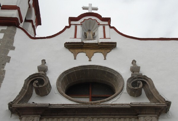 Chapel façade, portal finials & choir loft window - ex-Hacienda Santa Mónica