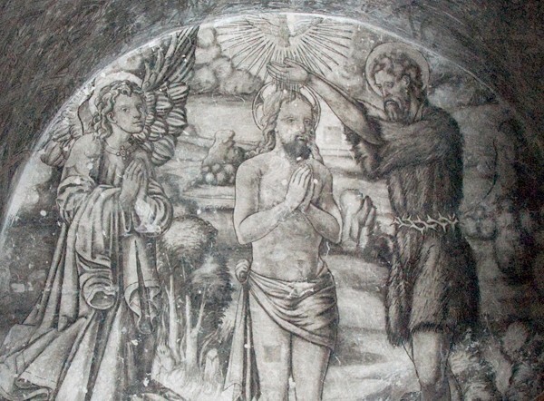 Baptistry mural, detail - San Andrés, grisaille murals: baptistry, sala profundis & refectory