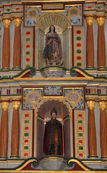 San Luis Obispo, high altar, second & third tier, central figures - Calkiní, Campeche