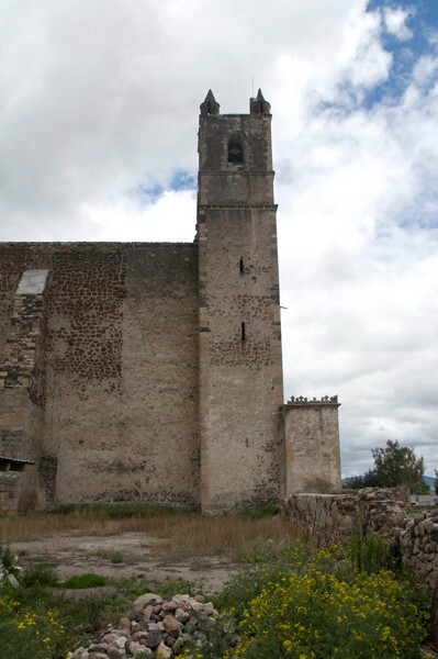 Bell-tower - San Andrés, façade, capilla abierta, portería, posas, atrial cross & nave