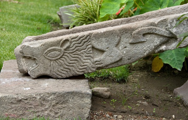 Cloister (convento museum), gargoyle - La Asunción de Nuestra Señora, atrio, portería, and nave & choir ceilings