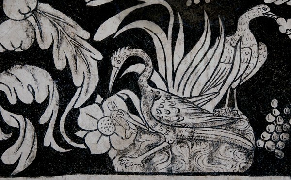 El Divino Señor, lower cloister walk mural, egret - El Divino Señor, lower cloister ambulatory murals