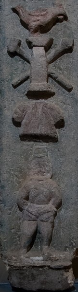 Convento museum, atrial cross, shaft closeup - La Asunción de Nuestra Señora, atrio, portería, and nave & choir ceilings