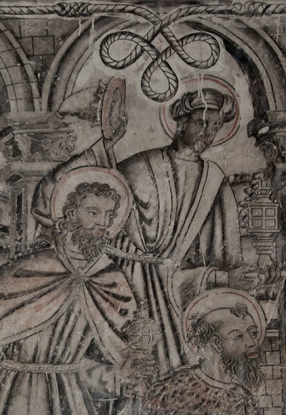 Sala de profundis mural, Adoration of the Mural, detail - San Francisco, façade, portería, cloister & murals