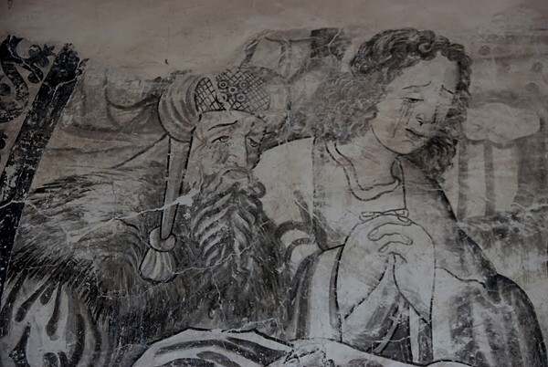 Entombment of Christ, detail - Cloister grisaille murals