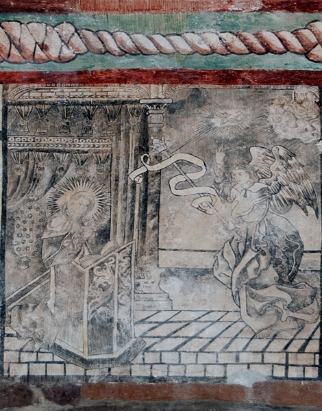 Cloister portal mural, Annunciation - San Juan Bautista, cloister & murals