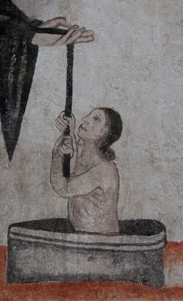 San Miguel Arcángel, baptistery mural detail - Xometla, México