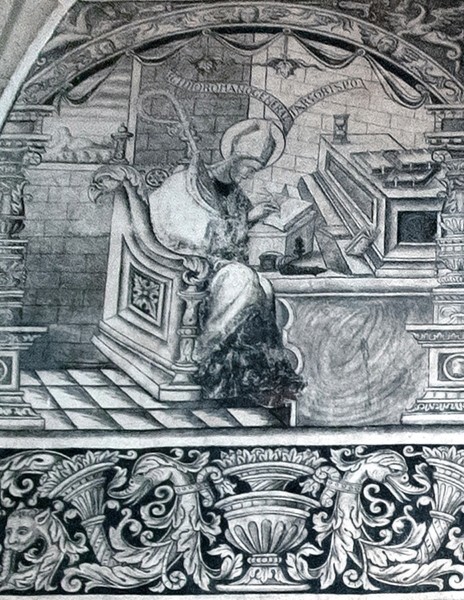 Top tier, left figure - North wall murals