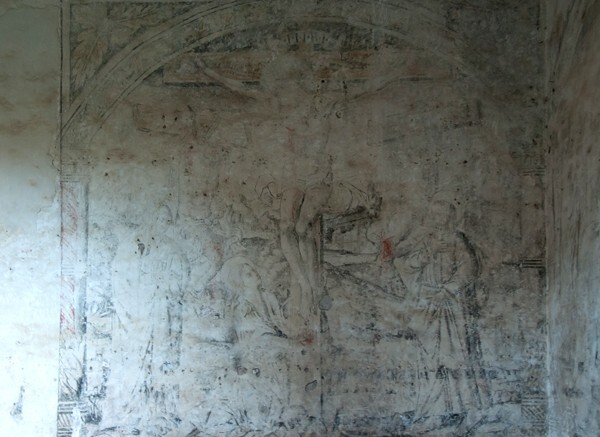 Cloister walk testera mural, Crucifixion - San Juan Bautista, nave, cloister & sala de profundis