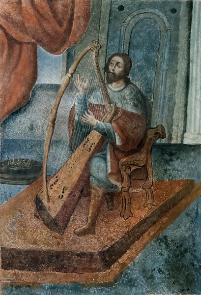 El Divino Señor, cloister stairwell mural, David with Lyre - El Divino Señor, upper cloister ambulatory & stairwell murals