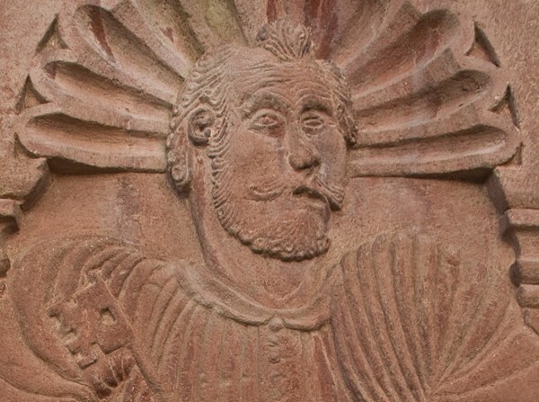 Façade portal, left pilaster, St. Peter, detail - San Pedro Apóstol