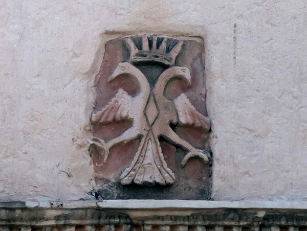 San Ildefonso, façade relief, bicephalous Hapsburg Eagle - San Ildefonso, Hidalgo
