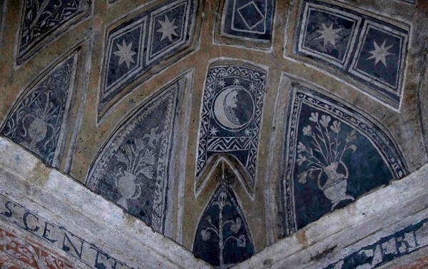 La Asunción, sacristy, ribbed vault webbing, moon - Chapultenango, Chiapas
