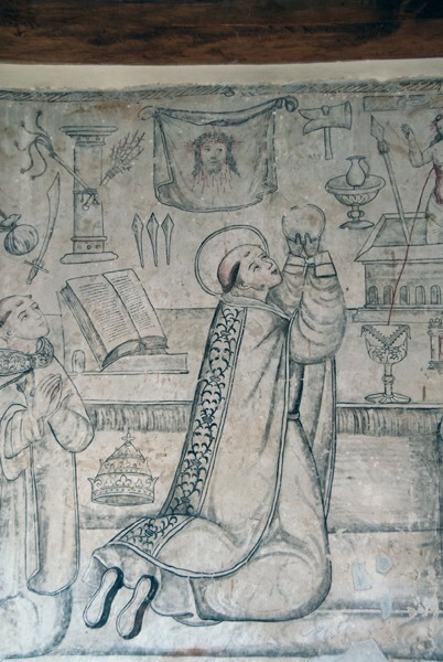 San Gabriel, upper cloister walk, Mass of St. Gregory, detail - San Gabriel, cloister with murals