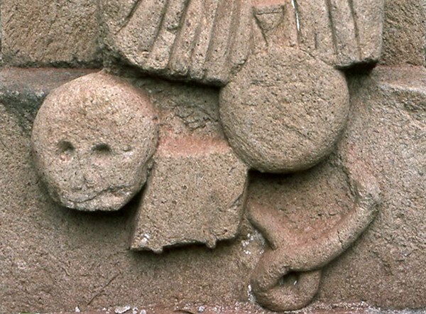 Atrial cross, base detail - San Agustín, nave, capilla abierta & atrial cross