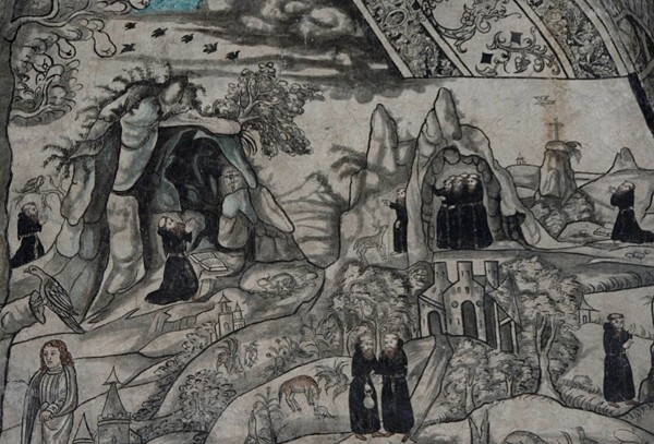 N wall mural, Augustinian Eremitic Life, detail - San Nicolás de Tolentino, sala de profundis mural