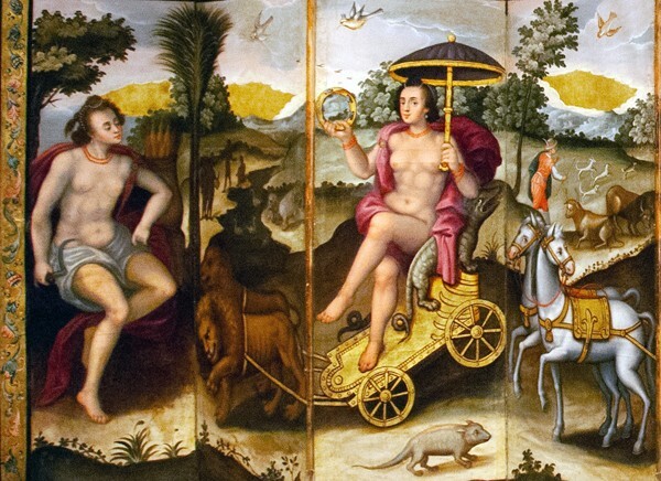 Ceres (left); Europe (right) - Biombo (folding screen) with the Four Continents