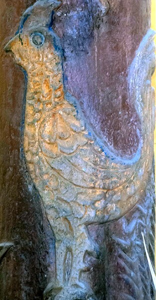 San Miguel Arcángel, atrial chapel cross detail, rooster - Xometla, México