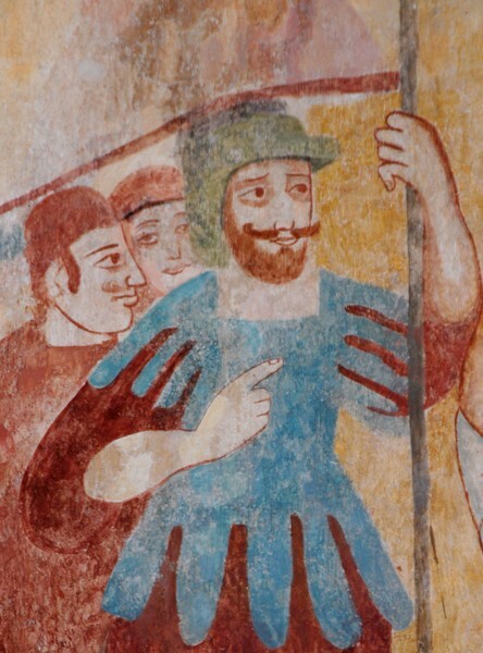 Sanctuary mural detail, Crucifixion of St. Peter - Cholul, Yucatán