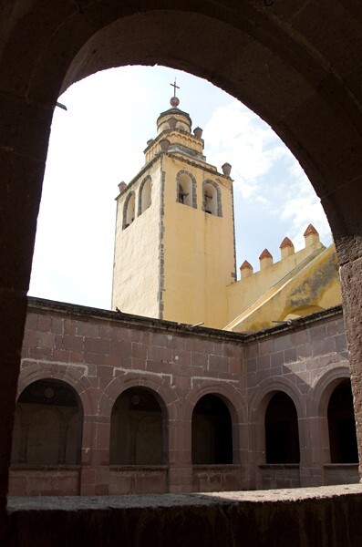 Upper cloister walk & bell-tower - San Miguel Arcángel, convento & cloister & murals
