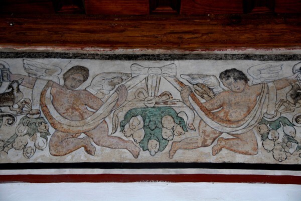 La Asunción, cloister frieze mural, putti - Milpa Alta
