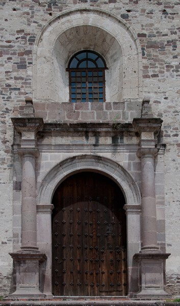 Façade portal - San Juan Bautista, façade, portería, porciúcula door, cistern & atrial gate