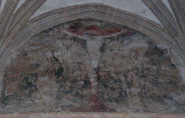 Lower cloister walk, testera lunette mural - San Pablo, nave, sacristy & cloister