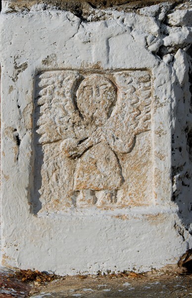 San Bartolomé, atrial entrance wall relief, seraph - Tahcambo, Yucatán