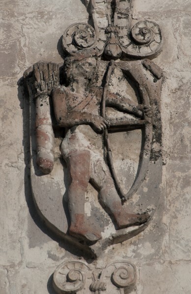 Façade, Chichimec archer (right) - San Pablo, façade, portería & convento