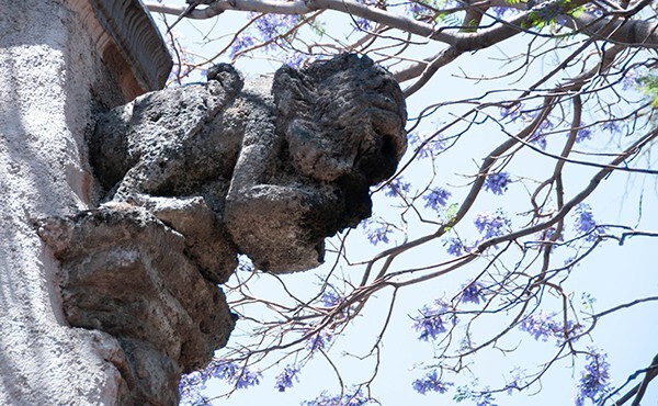 Santa Barbara, exterior nave gargoyle - Santa Bárbara Tlacatecpan, México
