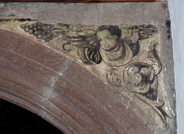 San Felipe y Santiago, lower cloister walk, arch spandrel - Azcapotzalco