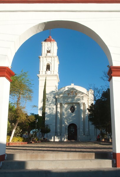 Santiago, façade & bell-tower - Chazumba, Oaxaca