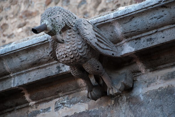 Cloister gargoyle, bird figure - San Pablo, nave, sacristy & cloister