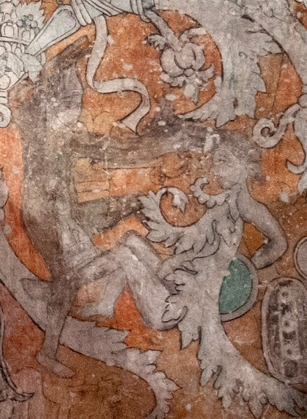 Ixmiquilpan, San Miguel Arcángel, North wall mural, detail right1 - Battle scene