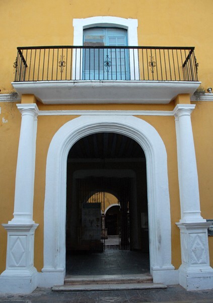 Casa del Teniente del Rey, main portal with window & balcony - Campeche, Campeche