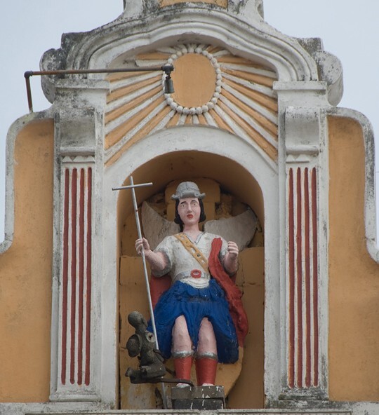 San Miguel, gable niche sculpture, St. Michael Archangel - San Miguel