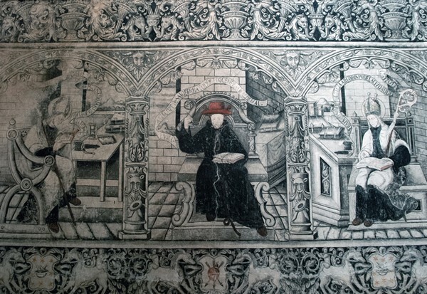 West wall, upper tier murals - West wall murals