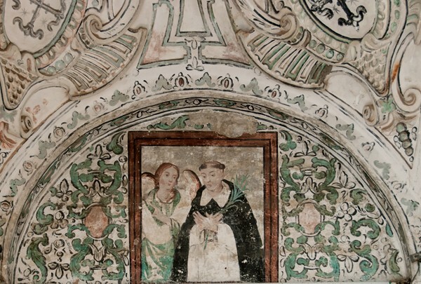 SS Pedro y Pablo, lower cloister walk, testera lunette mural - Etla, Oaxaca, San Pedro y San Pablo