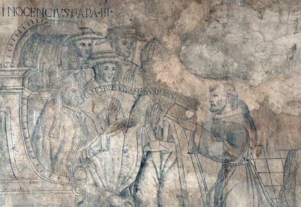 Convento portal, mural detail - La Asunción de Nuestra Señora (Catedral), façade, porciúncula door, capilla abierta, cloister