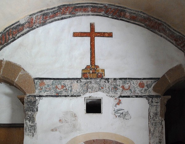 Lower cloister walk, frieze & cross mural - San Martín