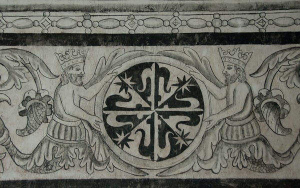 Lower cloister walk, dado mural - Cloister, convento, capilla abierta & posas, atrial cross