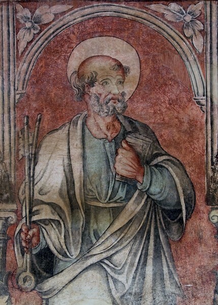 W arcade pier mural - San Juan Bautista, lower cloister walk, S & W arcades, pier murals