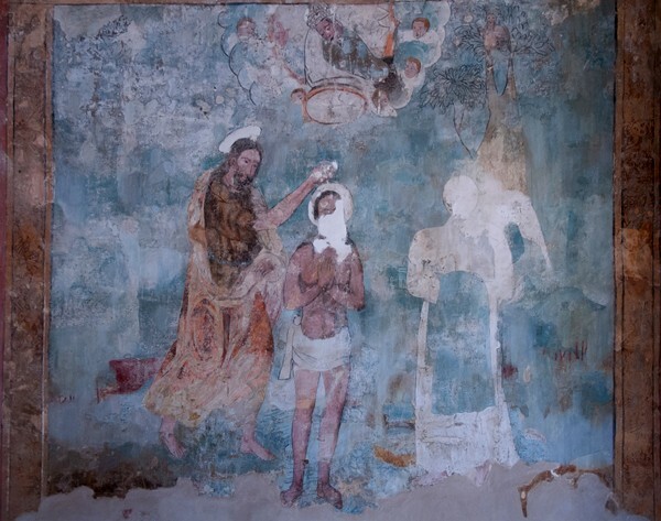 Capilla abierta, S wall mural, Baptism of Christ - San Esteban, capilla abierta