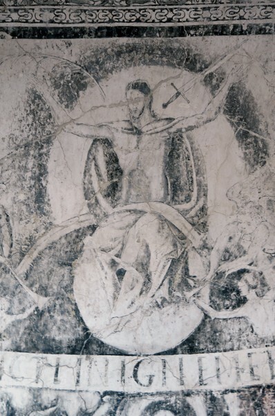 Large cloister, upper walk mural, Last Judgement, detail - San Agustín, convento, large & small cloisters, apse