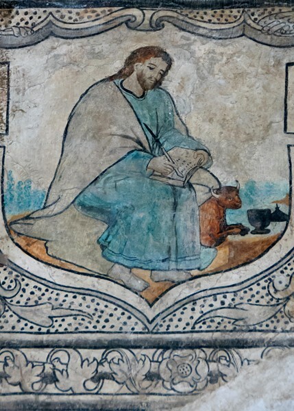 St. Luke - San Juan Evangelista, lower cloister walk, frieze mural cartouches