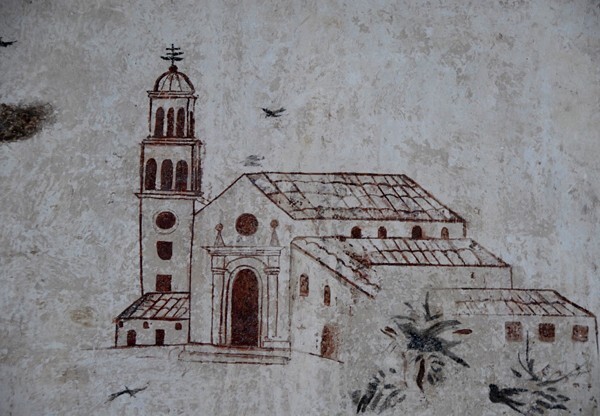 St. Francis appearing to St. Anthony in Arles, detail - Upper cloister walk murals
