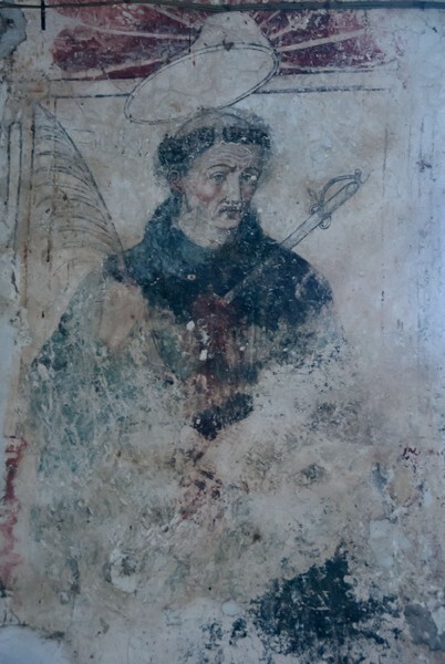 Cloister walk pillar mural, St. Peter of Verona - San Juan Bautista, nave, cloister & sala de profundis